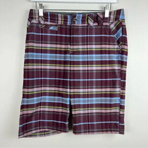 Columbia Titanium Omni-Shield Womens 6 Plaid Hiking Shorts Purple Blue AL4641